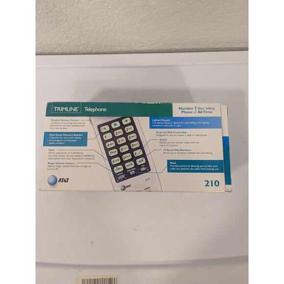 AT&T Trimline 13 Number Memory Push Button Corded Telephone 210 Ivory New in Box - Picture 3 of 9